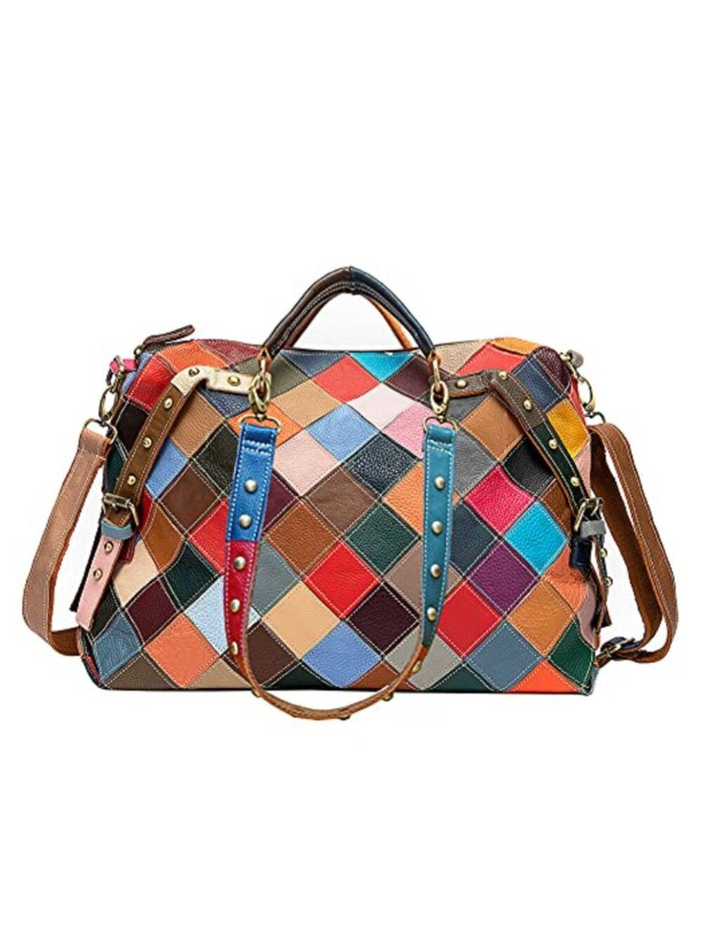 Genuine Leather Cube Splicing Satchel Shoulder Bag